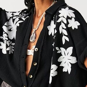 Free People Flower Embroidered Shirt